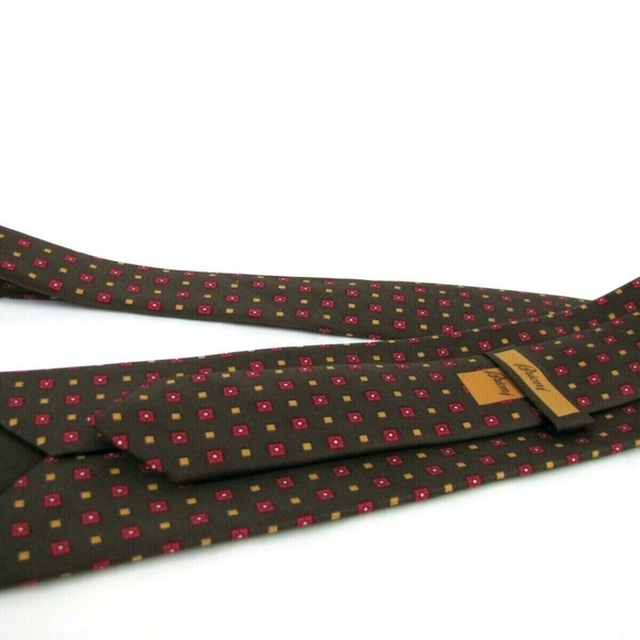 BRIONI Tie #05606 Chocolate Brown Yellow Geometric - Picture 5 of 7